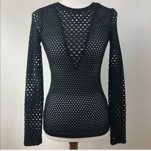 BCBGMaxAzria Elain Black Long Sleeve Lace Top